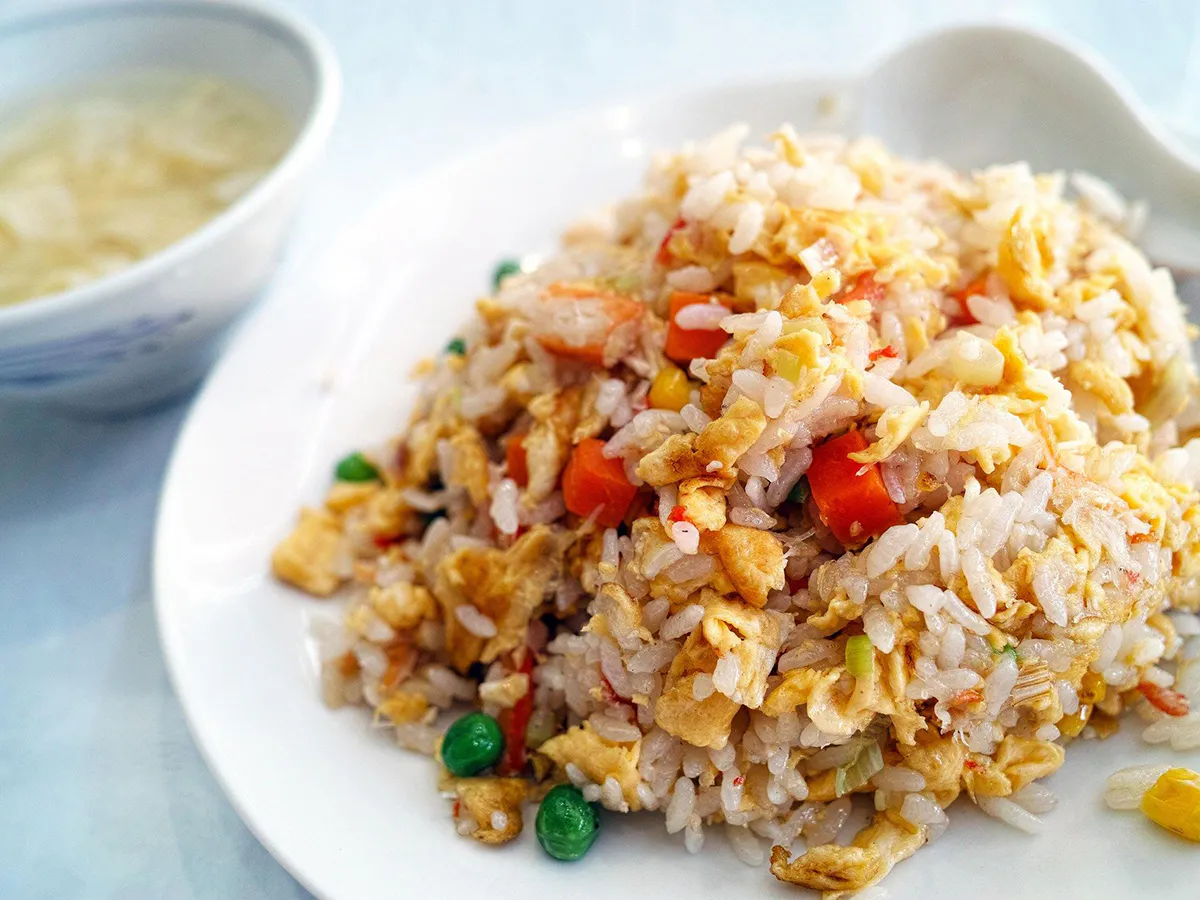Fried rice with egg, carrots, peas, and corn at Green Jade, a Chinese Restaurant in St Marys